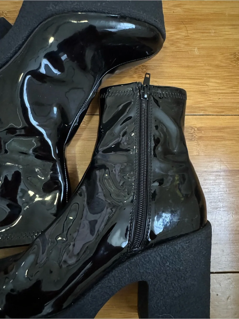 Steve Madden Outlast Black Patent Platform Ankle Boots